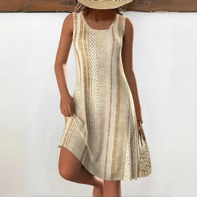 Summer Sleeveless Vest Texture New Loose Dress Khaki - Shop at LoveMi