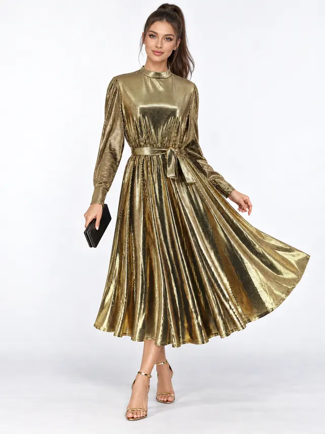 Women's Long sleeved Banquet Dress Lq1039 Gold - Shop at LoveMi
