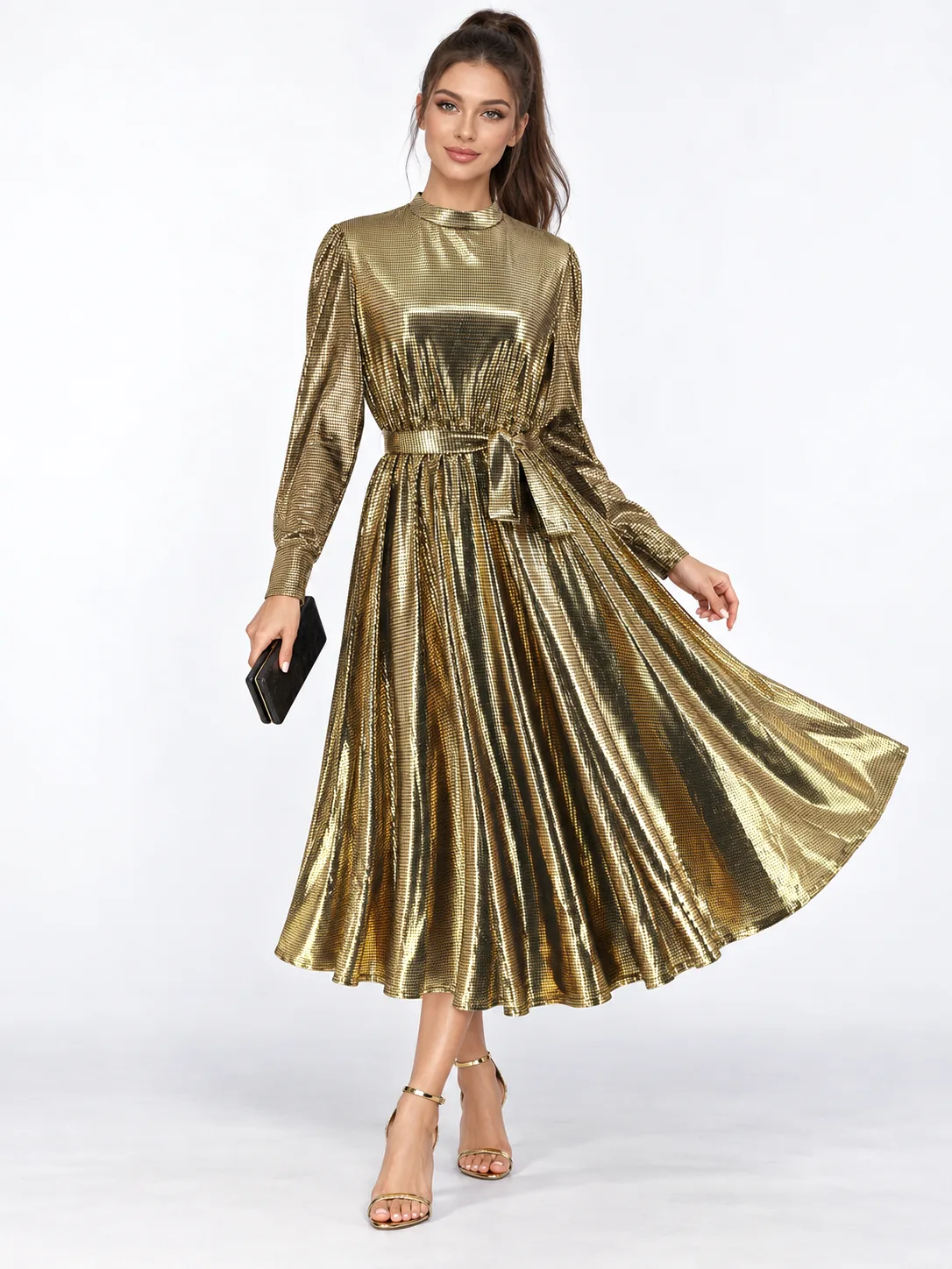 Women's Long-sleeved Banquet Dress - Lq1039 Gold - View 1