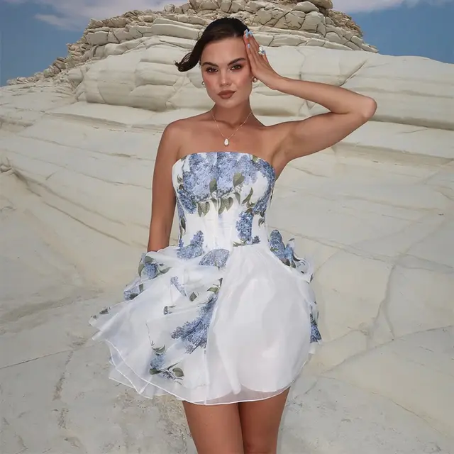 Summer Women's Clothing New Tube Top Printing Lace up Skirt Tube Top Short Skirt - Shop at LoveMi