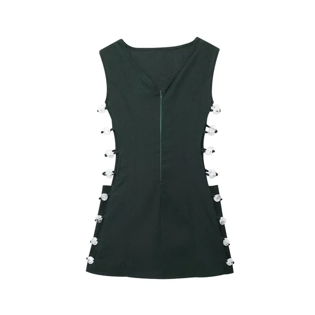 Women's Beaded Decoration Sleeveless V neck Dress Black - Shop at LoveMi