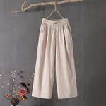 All-match High Waist Plus Size Loose Middle-aged And Elderly Cropped Wide-leg Pants - Beige