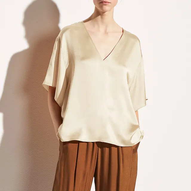 Satin Batwing Sleeve Ice Silk V neck Loose Luxury Top Ivory White - Shop at LoveMi