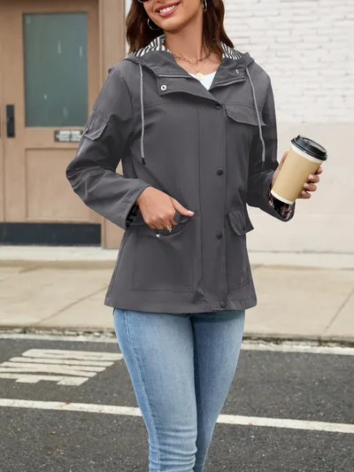 Casual Hooded Multi pocket Windbreaker Coat Jacket Windproof Dark Gray - Shop at LoveMi