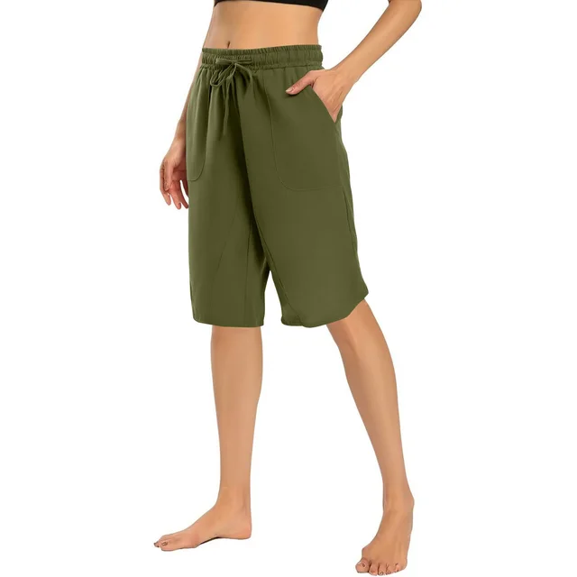 Cotton Linen Capri Pants Loose Wide Leg Women's Hip Hop Sports Bermuda Shorts Army Green - Shop at LoveMi
