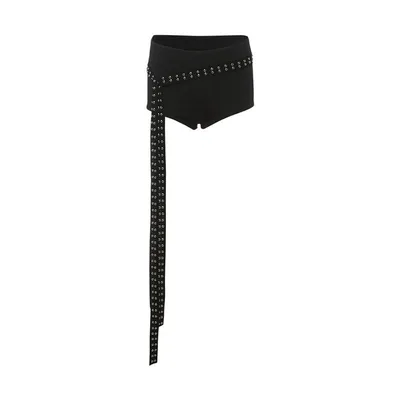 Unique One shoulder Midriff baring Top Rivet Tassel Shorts Shorts - Shop at LoveMi