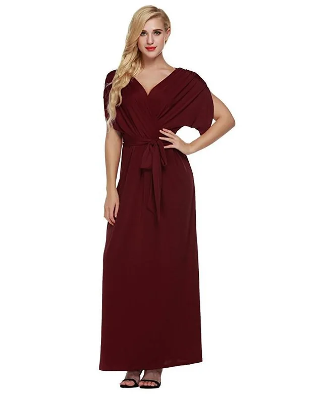 Big Size Elegant Women Long Dresses Wine Red Wine - Shop at LoveMi