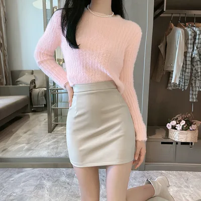 Ultra Sexy Sheath Pu Small Leather Tight Skirt Apricot - Shop at LoveMi
