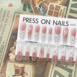 Small Floral Wear Prefabricated Nail Tip Long Ladder Velvet Seal Layer White - Small Lace