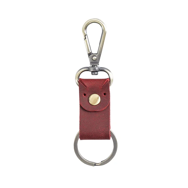 Leather Car Retro Cowhide Key Ring Crazy Horse Wine Red - Shop at LoveMi
