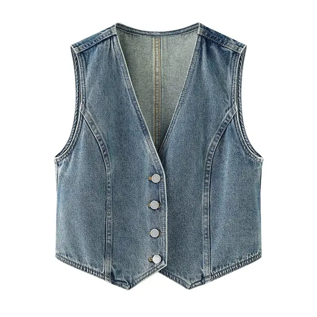 Autumn New Women's Single breasted V neck Casual Short Coat Denim Blue - Shop at LoveMi