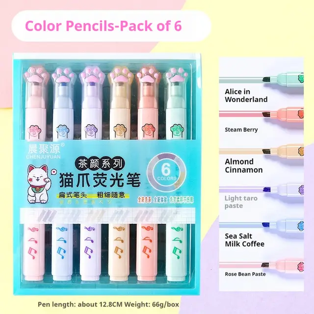 Cartoon Cat's Paw Fluorescent Pen Six Suit Round Head - Shop at LoveMi