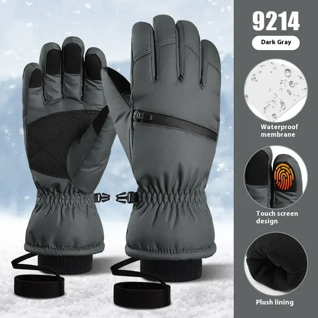 Cold proof Finger Touch Screen Warm Ski Gloves 9216 Dark Gray Ski Gloves - Shop at LoveMi