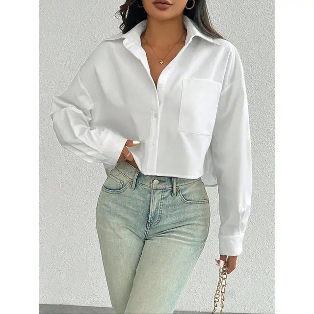 Fashion Solid Color Loose fitting Women's Shirt Top 4860 White - Shop at LoveMi