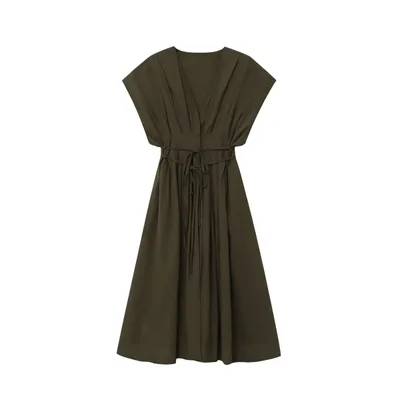 Summer New Women's Fashion Pleated Draped Short Sleeve Midi Skirt Dress Picture Color - Shop at LoveMi