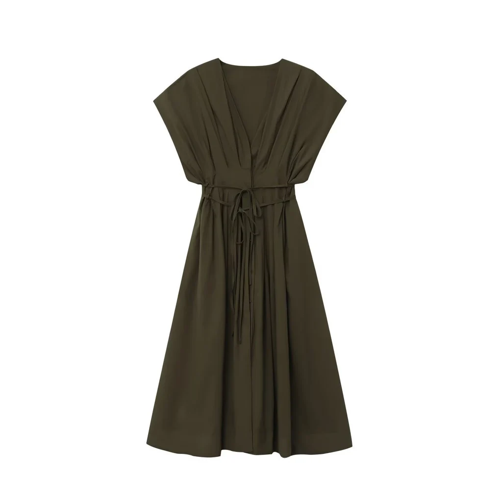 Summer New Women's Fashion Pleated Draped Short Sleeve Midi Skirt Dress - View 1