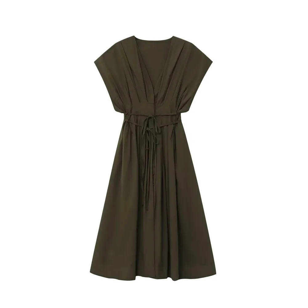 Summer New Women's Fashion Pleated Draped Short Sleeve Midi Skirt Dress - View 1