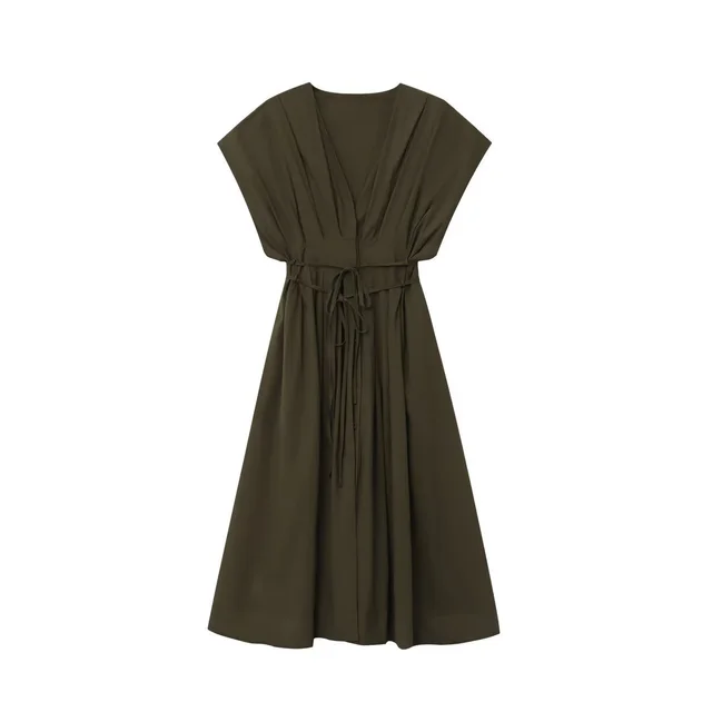 Summer New Women's Fashion Pleated Draped Short Sleeve Midi Skirt Dress - Shop at LoveMi