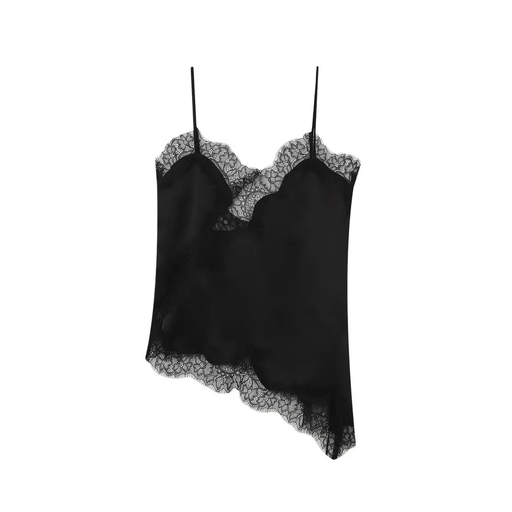 Summer Fashionable Elegant Lace Decorative Sling Top - Black