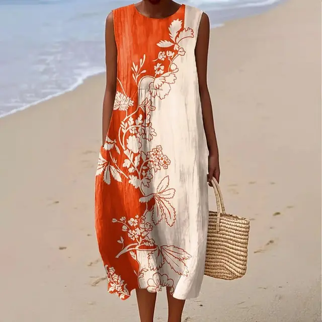 Sleeveless Dress Large Version Loose fitting Casual Round neck 3D Printing Wxcq25715025 - Shop at LoveMi