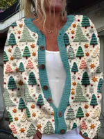 Cardigan Sweater Coat Single Row Button Sweater Printing - Ajt225723133