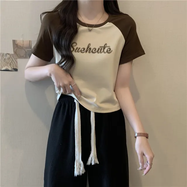 Women's Short sleeved T shirt Summer Slim Fit Slimming Apricot - Shop at LoveMi