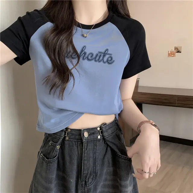 Women's Short sleeved T shirt Summer Slim Fit Slimming Blue - Shop at LoveMi