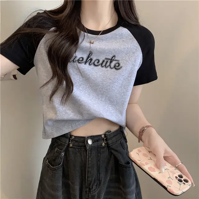 Women's Short sleeved T shirt Summer Slim Fit Slimming Gray - Shop at LoveMi