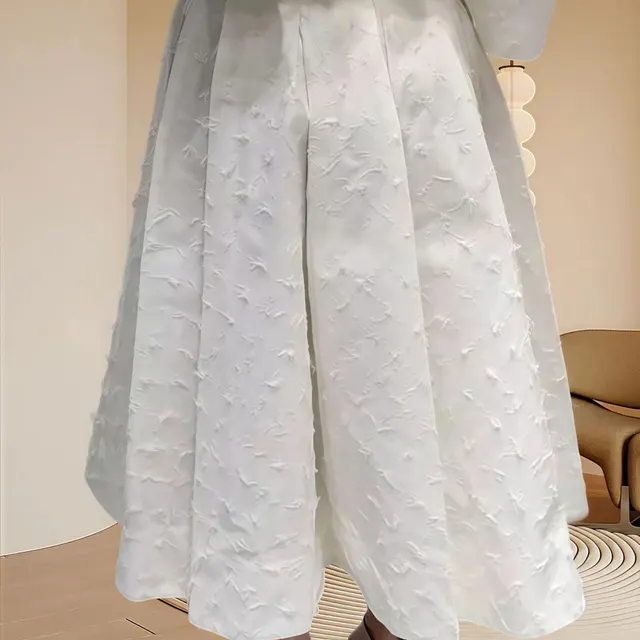 Textured A Line Skirt Shirt Outfit Two piece Set White Skirt - Shop at LoveMi