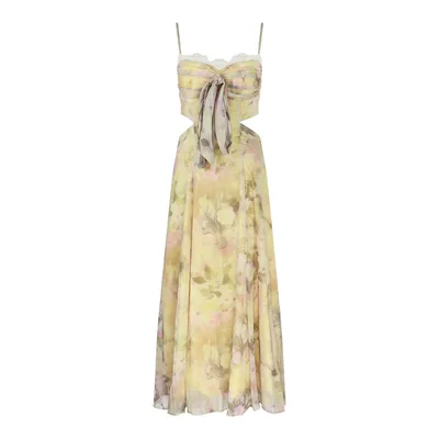 Lace Stitching Strap Printing Sling Slim Fit Holiday Dress - Shop at LoveMi