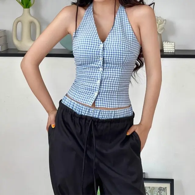 Vest Summer Casual Loose Lace Trousers Suit Women Blue Coat - Shop at LoveMi