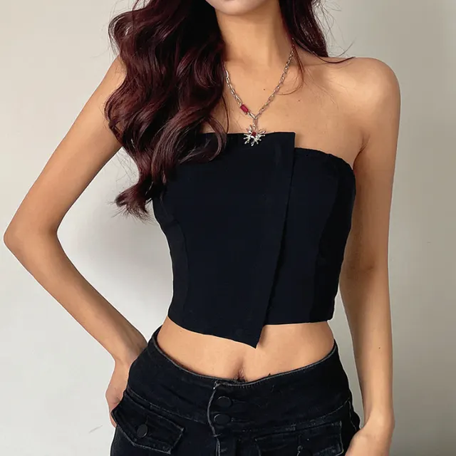 Solid Color Slim Fit Short Inner Top Can Be Worn Outside Black - Shop at LoveMi