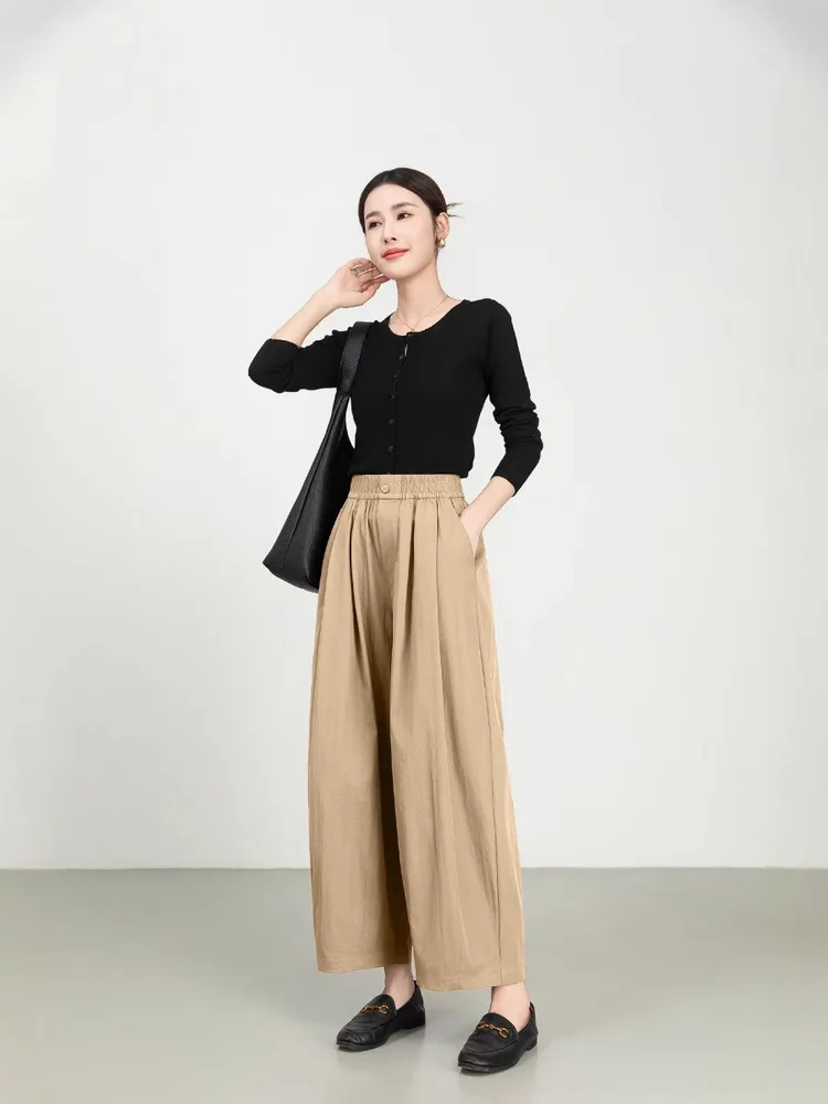 Women's Fine Twill Sandcard Elastic Waist Casual Pants Moonlight Gray - Shop at LoveMi