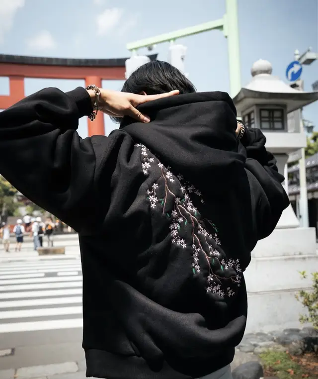 European And American Autumn And Winter Cherry Blossom Hooded Sweater Men And Women Street Hip Hop Retro Black - Shop at LoveMi