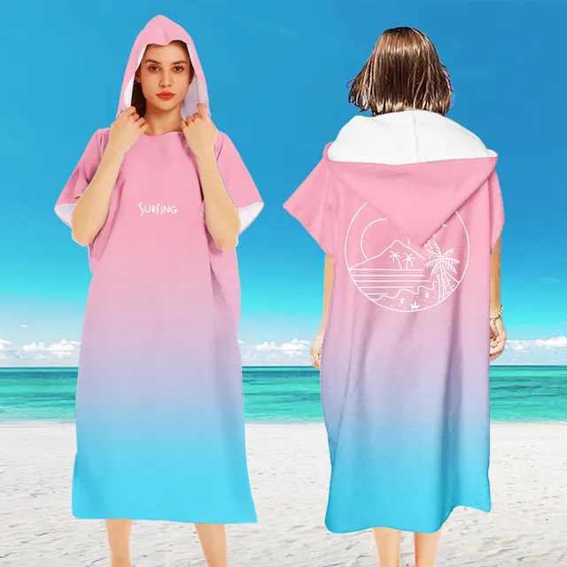 Microfiber Cloak Beach Quick drying Bathrobe Cloak Beach Pullover Gradually Varied Pink - Shop at LoveMi