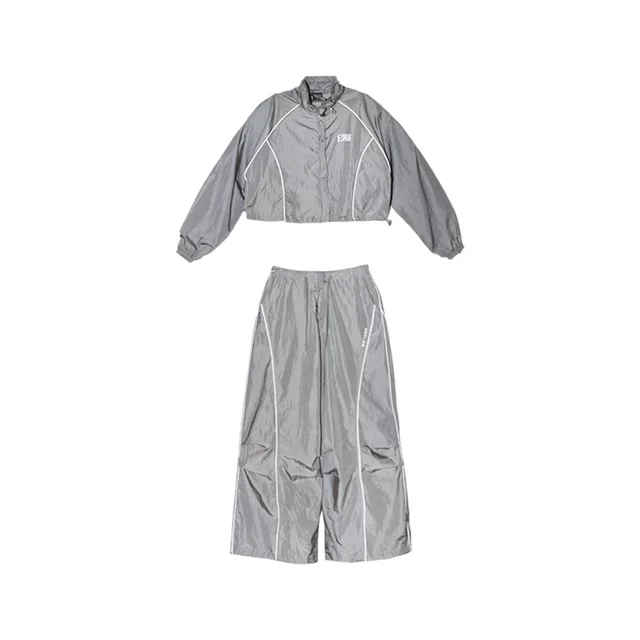 Metal Bright Windproof Quick drying Outfit Long Sleeve Jacket Casual Pants Silver Suit - Shop at LoveMi