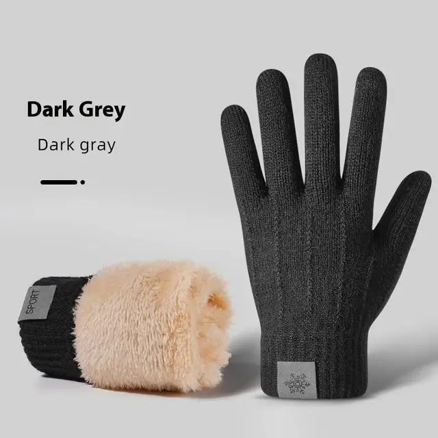 Riding Thermal And Windproof Cold Protection Fleece Thickened Knitting Gloves Gray - Shop at LoveMi