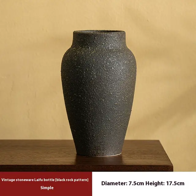 Jingdezhen Retro Black Stoneware Handmade Ceramic Vase Hydroponic Flower Decoration Black - Shop at LoveMi