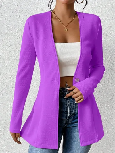Korean Fashion Temperament V neck Long Sleeve Small Suit Jacket Purple - Shop at LoveMi