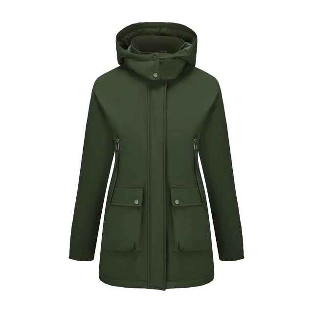 Parka Fleece Padded Coat Shell Jacket Waterproof Lady Fall Winter Coat Army Green - Shop at LoveMi