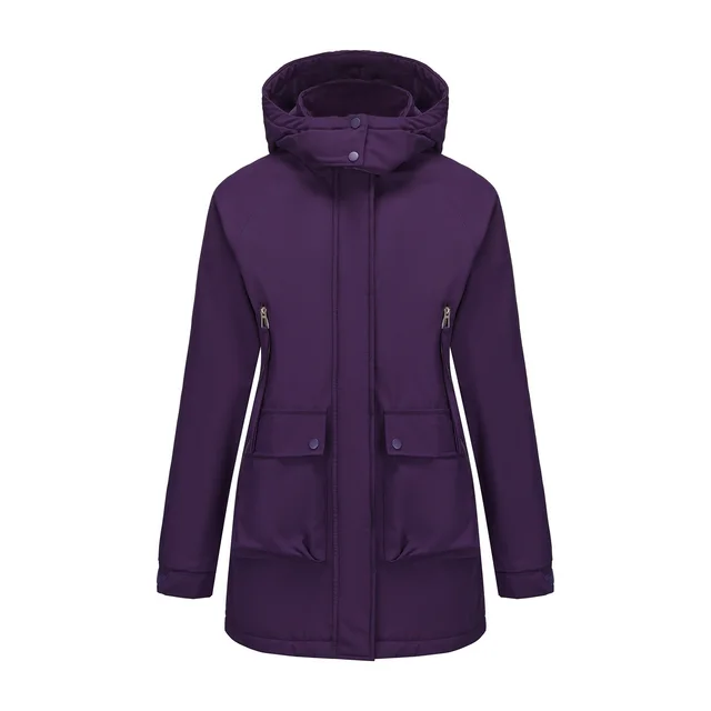 Parka Fleece Padded Coat Shell Jacket Waterproof Lady Fall Winter Coat Dark Purple - Shop at LoveMi