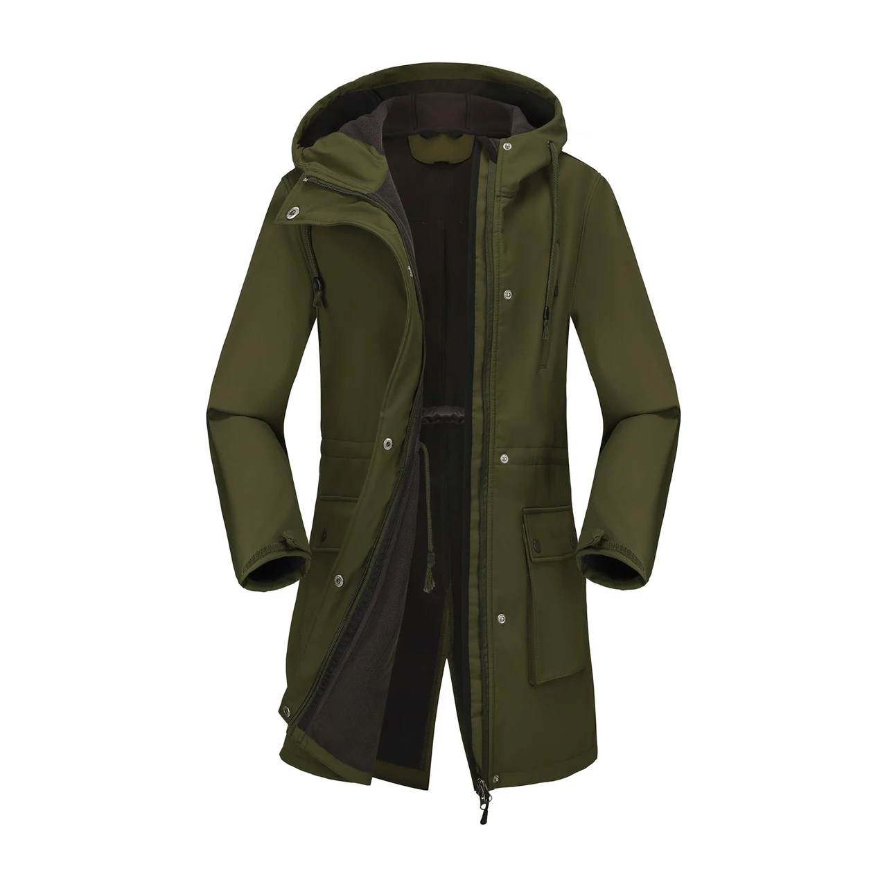 Autumn And Winter Soft Shell Jacket Women's Rain-proof Hooded Women's Raincoat - Army Green