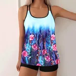 Women's European And American-style Split Plus Size Printed Swimsuit - Blue