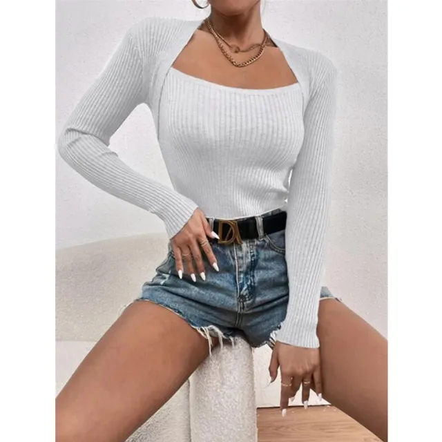 Women's Slim fit Long sleeved Knitted Bottoming Shirt White - Shop at LoveMi