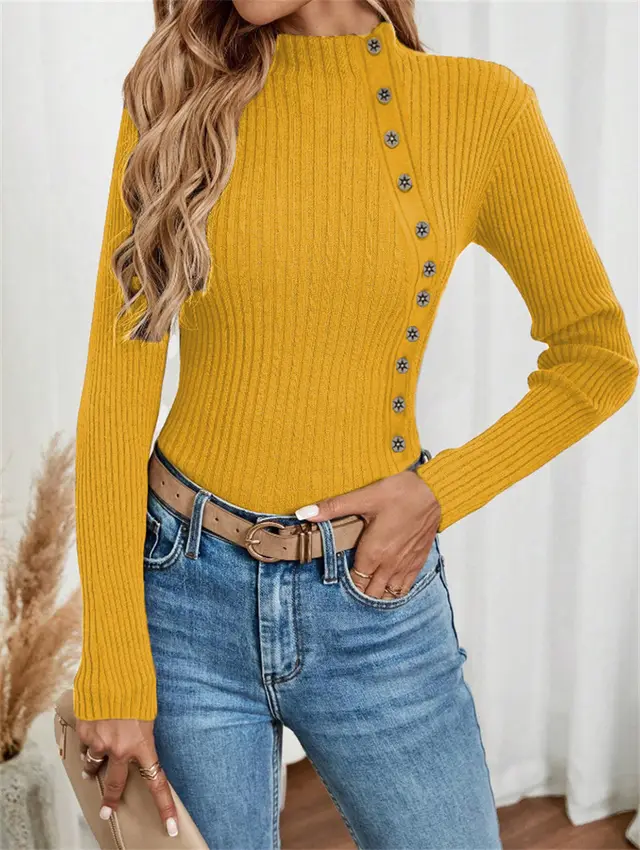 Slim fit Buttoned Knitted Sweater For Women Yellow - Shop at LoveMi