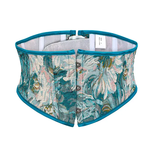Blue Chrysanthemum Oil Painting Printed Lace Up Body Sculpting Girdle Sky Blue - Shop at LoveMi