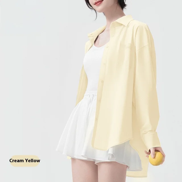 Summer Sun Protection Shirt Women's Anti wrinkle Ice Silk Yellow - Shop at LoveMi
