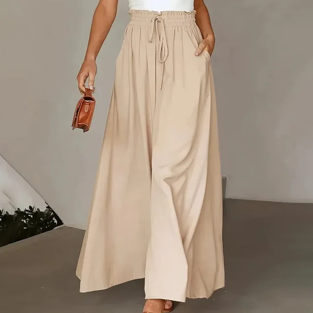New Waist tight Summer Long Draping Effect Long Culottes For Women Beige - Shop at LoveMi