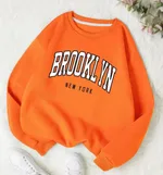 Personality Trend Printed Crew Neck Sweatshirt Women - Yl113 Orange