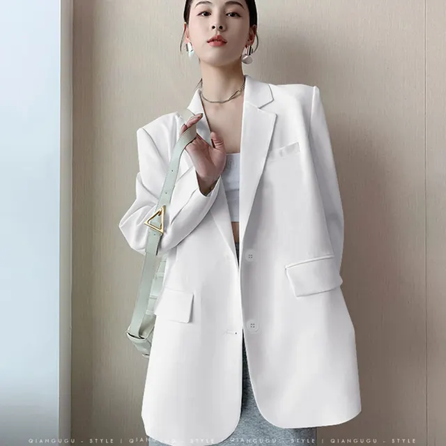 Women's Solid Color Casual Korean Loose Jacket White - Shop at LoveMi